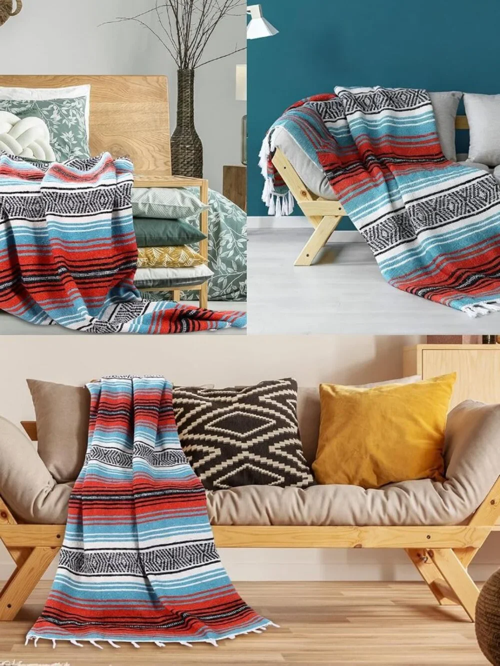 Mexican Blanket Woven Authentic Falsa Throw 45 x 70 Inch – Authentic Baja Serape_3